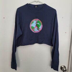 Stussy Dark Blue Long Sleeve Tee with Earth Peace Graphic